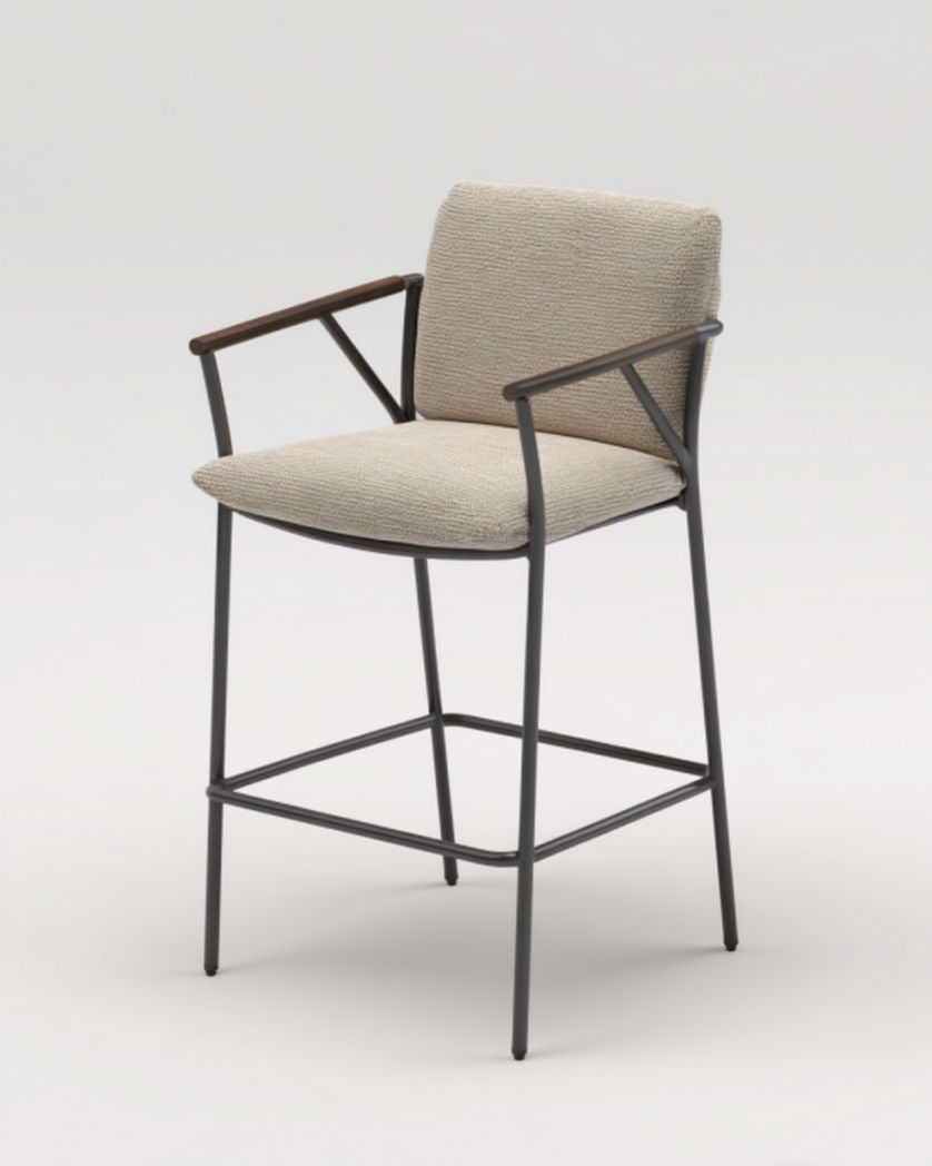 Chaise de bar en tissu avec accoudoirs pour cuisine - métal et tissu - 45 x 50 x 100cm
