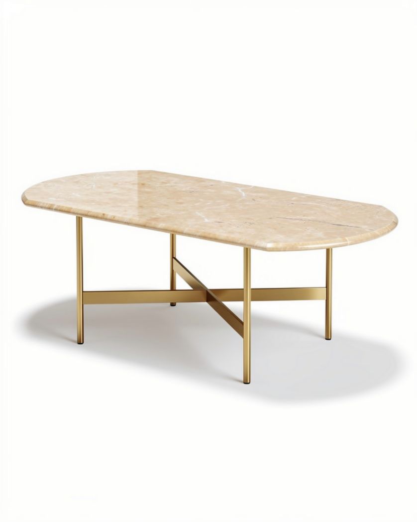 Table basse en marbre pour salon avec pieds en métal - 120 x 60 x 45cm