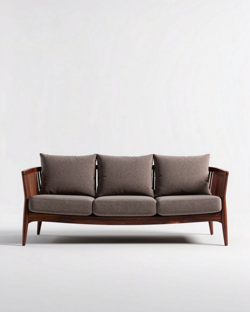 Canapé en bois et tissu, adapté pour le salon ou la salle de séjour, avec des coussins rembourrés - 200 x 85 x 70cm
